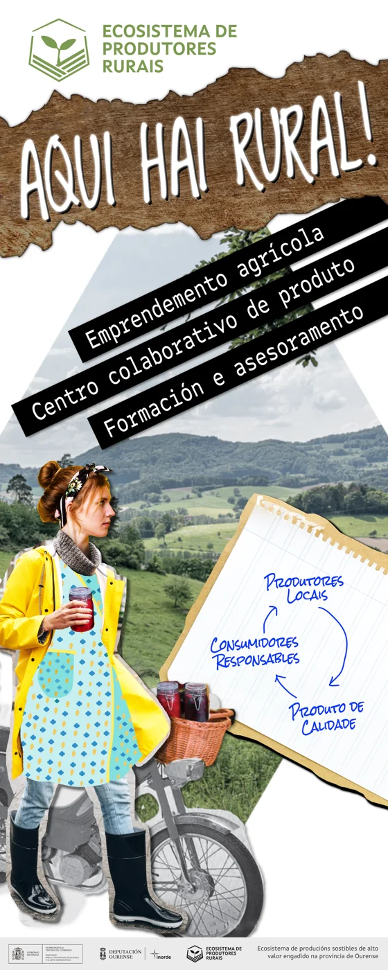 Rollup en gallego de Aquí Hai Rural con su mensaje de emprendimiento rural