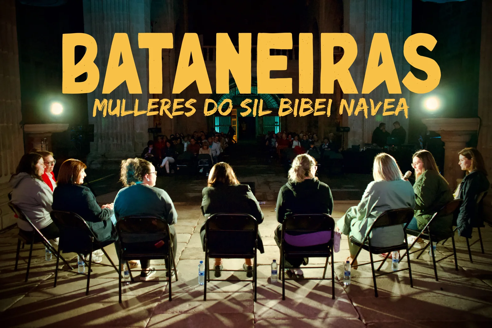 Encuentro de Bataneiras en Montederramo, con las protagonistas de espaldas y el título del documental