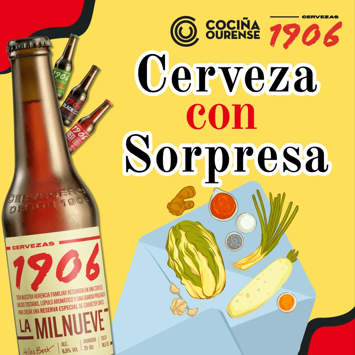 Cartel Cerveza con Sorpresa de Cociña Ourense y 1906