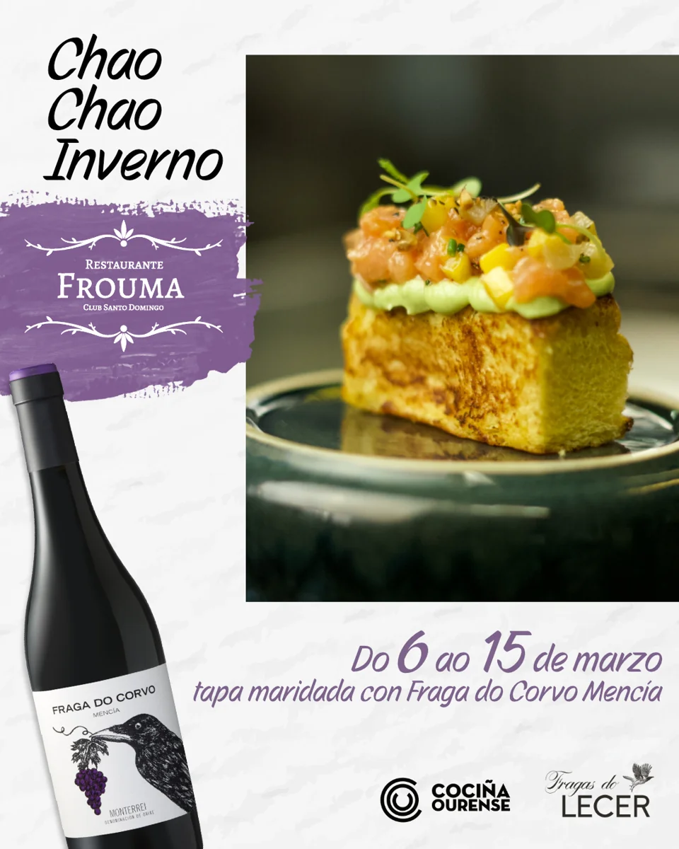 Adaptación de Chao Chao Inverno con un plato y el vino Fraga do Corvo Mencía