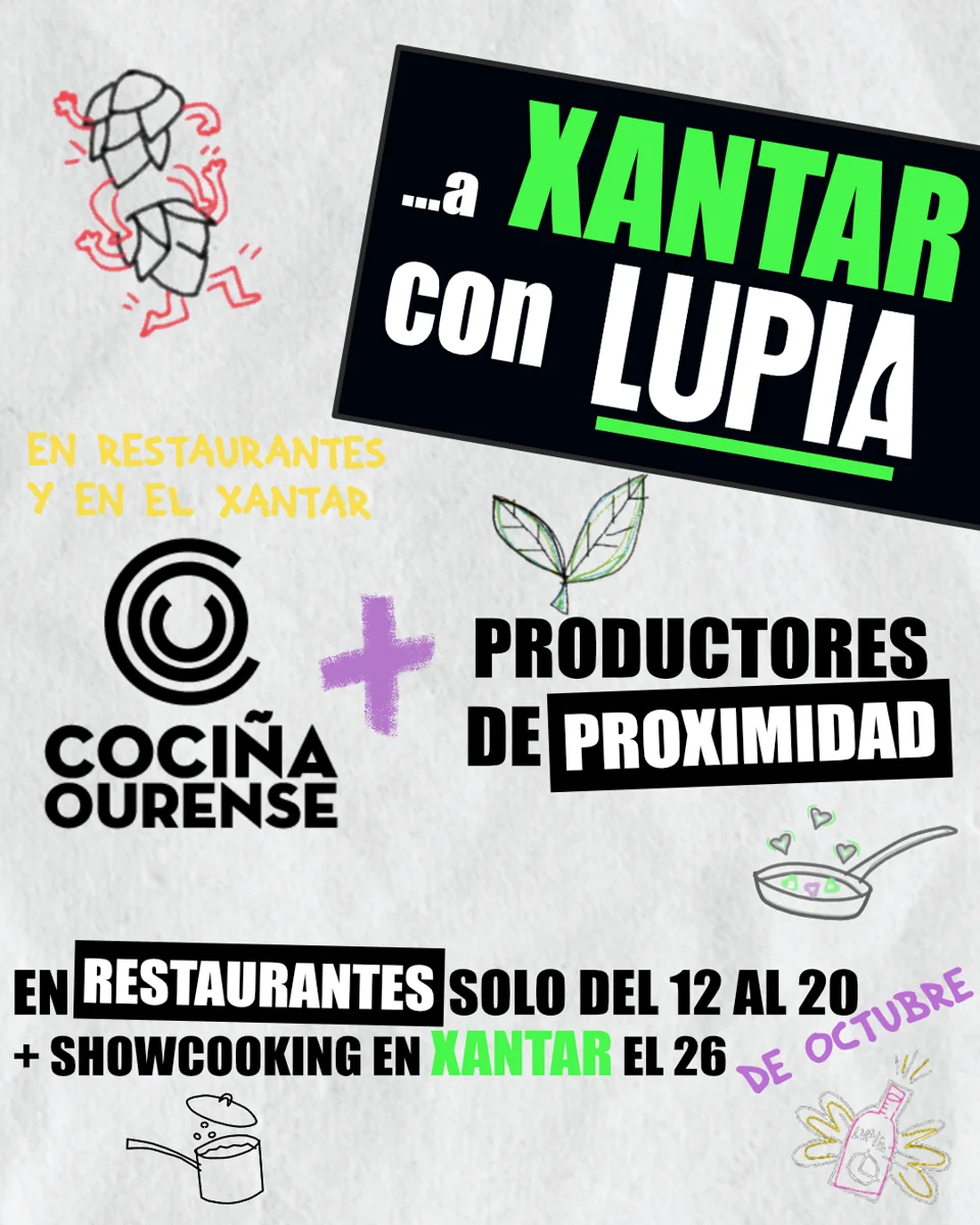 Cartel de la campaña con Lupia que une Cociña Ourense y productores de proximidad