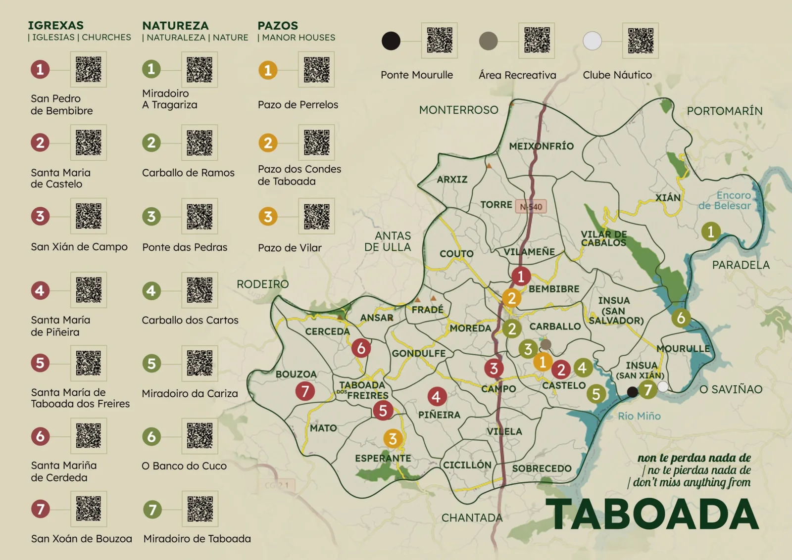 Mapa turístico de Taboada con los recursos y puntos de interés del municipio